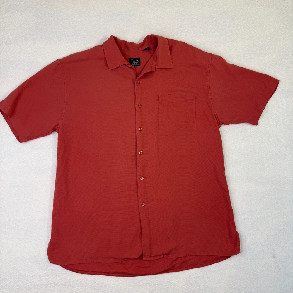Jos. A. Bank Mens Red Rust 100% Silk Short Sleeve Button Down Shirt XL